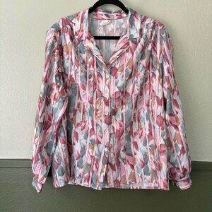 Vintage GW Division of Graff Button Long Sleeve Floral Abstract Blouse Size 18